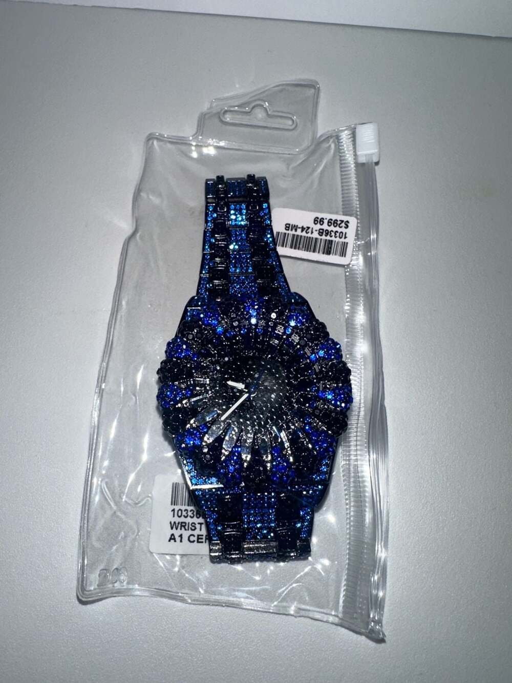 Wrist Watch Blue Iced Out Rhinestone - Picture 1 of 5
